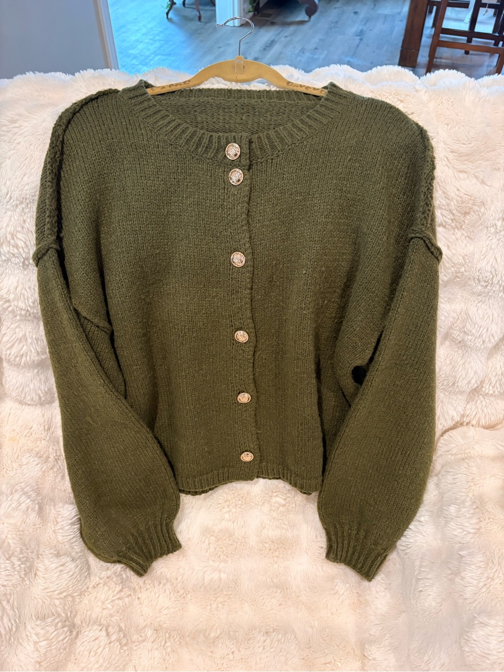 Olive Green Button-Front Women's Sweater